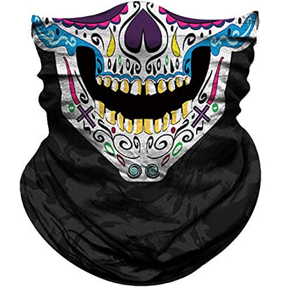 Obacle Skull Face Mask for Women Dust Wind Sun Protection Rave Festival Riding - color: Skull Purple Blue Face Open Mouth