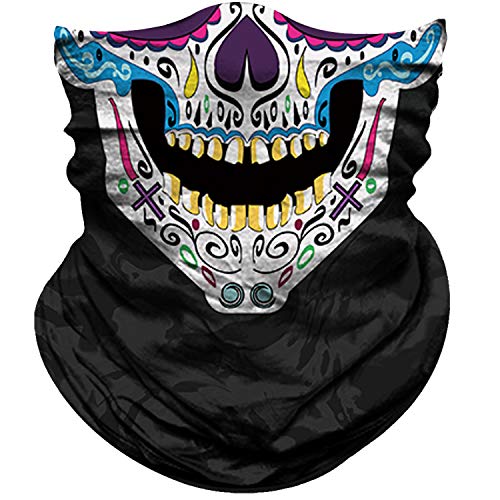 Obacle Skull Face Mask for Women Dust Wind Sun Protection Rave Festival Riding - color: Skull Purple Blue Face Open Mouth