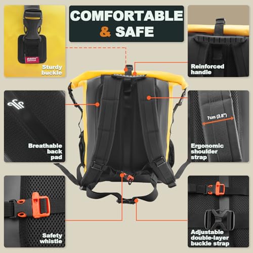 OSAH DRYPAK Waterproof Backpack Dry Bag 25L/35L/55L/85L – Heavy Duty Roll-Top Hiking Backpack Sack Keeps Gear Dry for Travel, Kayaking, Boating, Camping, Rafting and Fishing - color: Yellow, size: 25L