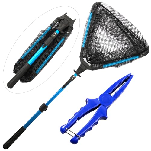 YHC Freshwater Saltwater Fishing Floating Fishing Net Extra Strong Foldable Fishing Net Rubber Coated Fish Landing Net - color: 36Inch Blue Floating Net