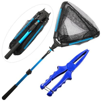YHC Freshwater Saltwater Fishing Floating Fishing Net Extra Strong Foldable Fishing Net Rubber Coated Fish Landing Net - color: 36Inch Blue Floating Net