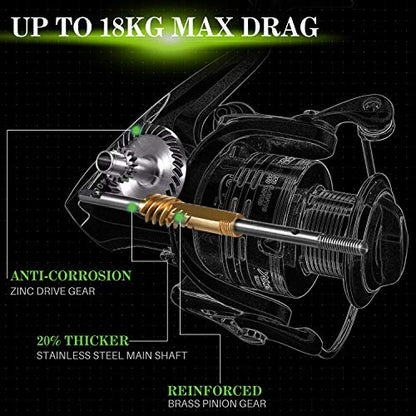 Fishing Reels,13+1BB Light Weight and Ultra Smooth Powerful Spinning Reels for Saltwater and Freshwater Fishing - color: Green, size: 2000