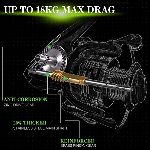 Fishing Reels,13+1BB Light Weight and Ultra Smooth Powerful Spinning Reels for Saltwater and Freshwater Fishing - color: Green, size: 4000