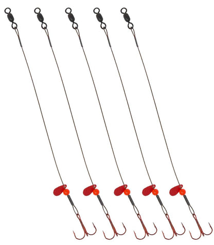 Tooth Shield Tackle Ice Fishing Tip Up Leader Rig (90 lb) Ice Fishing Sucker Walleye Pike Musky Predator Rig (5 Pack) (Camo/Red Bead/Flipper) Made in the USA - size: Hook Size: 1