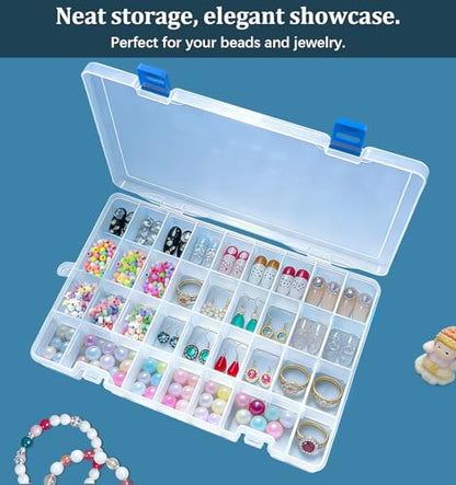 Qualsen 2 Pack 34 Grid Plastic Organizer box with Adjustable Dividers, Fishing Tackle Box and Bead Organizer Box for Jewelry, screw, Earrings, Art Craft, Tools, Fishing Hooks, and Small Accessories - size: 34 Gird-2pcs