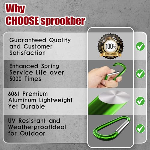 sprookber 4" & 5" Extra Large Aluminum Carabiner D Ring, Caribeener Clips, Spring Snap Hook for Keychain Clip, Set of 4 - color: green-4", size: 4 inch