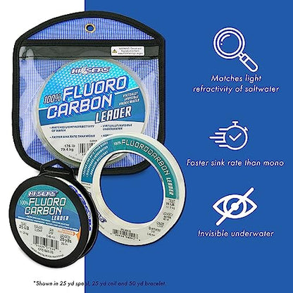 HI-SEAS 100% FLUOROCARBON Fishing LINE Leader - Clear Invisible Leader UNDETECTABLE to Fish, Fast Sinking 6LB-400LB - style: 0.019 in / 0.50 Mm, 30 Lb, 25 Yd