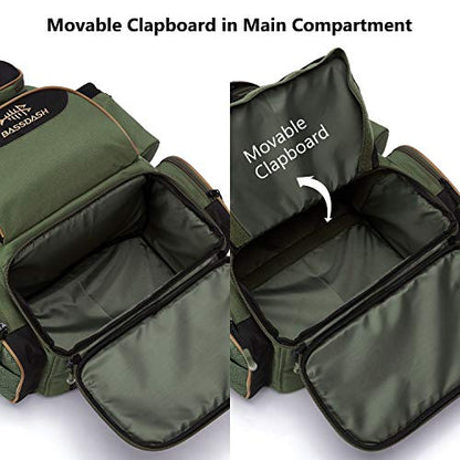 BASSDASH Fishing Tackle Backpack Water Resistant Tactical Bag Soft Tackle Box with Rod Holder and Protective Rain Cover - color: Green Backpack [3600] Without Trays