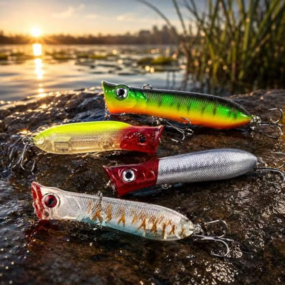 Topwater Popper Fishing Lure for Bass Pike 0.39oz 3.1in Floating Surface Bait with Loud Splashing Cup Mouth - color: color2