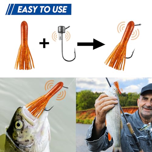 Eupheng Tube Baits for Bass Fishing, Soft Plastic Bait Worm Tube Jig Kit Tube Worms with Tube Jig Heads for Lake Trout Smallmouth Largemouth Bass - size: 3.5"tube(15)+3/16oz(2)+1/4oz(2)+3/8oz(2)RATTLEjig