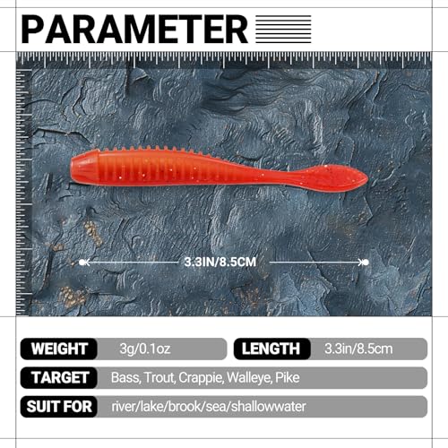 Soft Plastic Fishing Lures 45-Piece Kit with Jig Heads | Realistic Leaf Tail TPE Swimbaits | Lifelike Swimming Action Bass Baits for Freshwater & Saltwater Game Fish