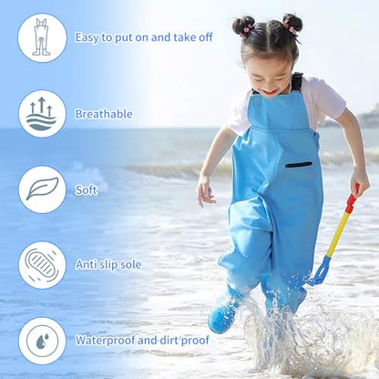 SooGree Kids Chest Wader with Non-Slip Boots,Youth Fishing Hunting Waterproof Waiters, Children Boys Girls Breathable Waders - color: Pink, size: Foot length：7.28"；Height：43.3"-47.24"