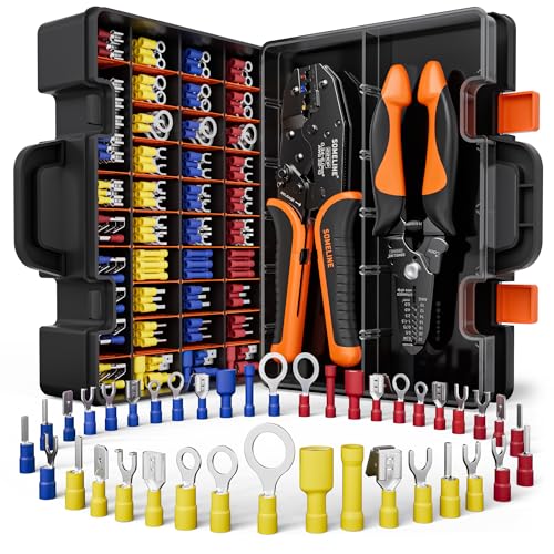 SOMELINE Wire Terminals Crimping Tool, with 45 Sizes Insulated Ratcheting Terminals Crimper Kit of AWG 22-10 Insulated Electrical Butt Bullet Spade Fork Ring Spade Splice Crimp Terminals