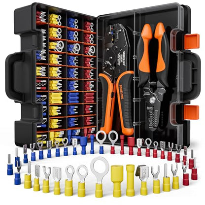 SOMELINE Wire Terminals Crimping Tool, with 45 Sizes Insulated Ratcheting Terminals Crimper Kit of AWG 22-10 Insulated Electrical Butt Bullet Spade Fork Ring Spade Splice Crimp Terminals