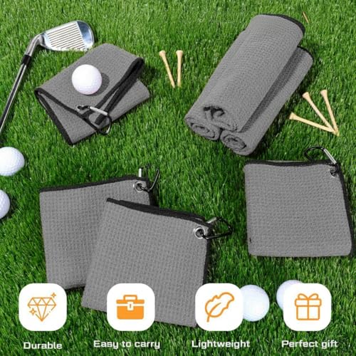 Batiyeer 30 Pcs Golf Towels Bulk for Bags 16'' x 16'' Microfiber Fabric Golf Towel with Clip Waffle Pattern for Men Mini Tournament Fitness Yoga Camping (Dark Gray) - color: Dark Gray