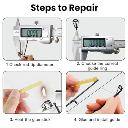 FishTrip Rod Tip Repair Kit, 20/60/70/90/230pcs Fishing Rod Tips Replacement Kit Stainless Steel Ceramic Guides Ring Fishing Pole Eyelets Repair Kit - color: E_230pcs