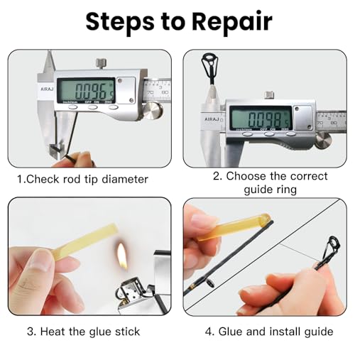 FishTrip Rod Tip Repair Kit, 20/60/70/90/230pcs Fishing Rod Tips Replacement Kit Stainless Steel Ceramic Guides Ring Fishing Pole Eyelets Repair Kit - color: D_60pcs