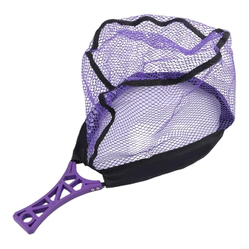Foldable Fly Fishing Net, Rubber Mesh Landing Net for Trout, Anti Hook Catch and Release Net, Lightweight Portable Stream Hand Net with Waist Mount - color: purple