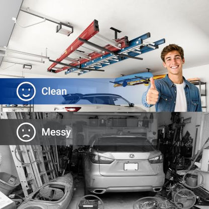 FLEXIMOUNTS Double Arm Adjustable Overhead Ladder Rack, 71.5" Arms | Heavy-Duty Steel, 90 Lbs Per Arm, 180 Lbs Total Capacity, Ideal For Ladders, Kayaks, Surfboards And Tools - size: Double