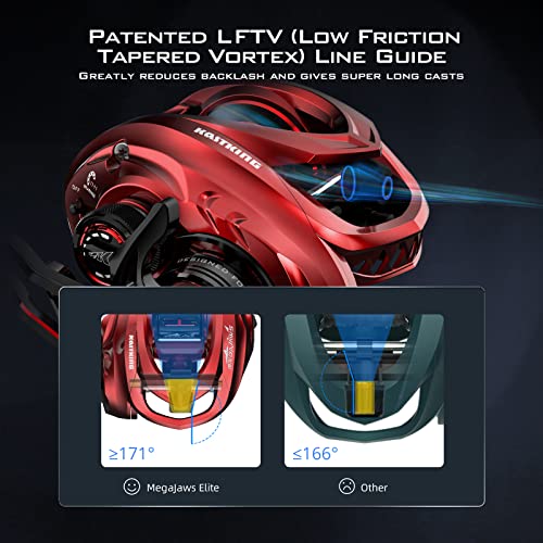 KastKing MegaJaws Elite Baitcasting Fishing Reel, New AutoMag Dual Braking System, Only 6.7oz, 17.64 LBs Carbon Fiber Drag, 11+1 Shielded BB, High Speed 5.4:1 to 9.1:1 Gear Ratios - size: Right - 9.1:1, style: Megajaws Elite