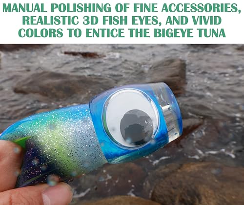 13.4Inch Fishing Trolling Lures Saltwater Trolling Skirted Lures Offshore Big Game Artificial Fishbait for Tuna Marlin Deep Sea Octopus Squid Skirts Rigged Hooks - color: colourC kit