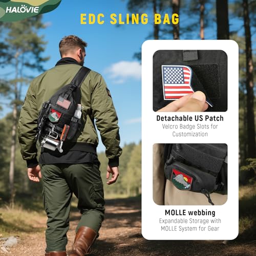 HALOVIE Anti-theft Sling Backpack RFID Crossbody Travel Daypack | Lightweight, Molle, Phone Pack, Hiking Trip Daily Use One Shoulder Bag, EDC Tactical Chest Side Pack Gift for Men - color: Black