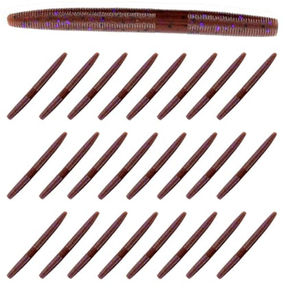 Reaction Tackle Wacky Worms, 5.5 Inch Salt Impregnated Soft Plastic Stick Bait Bass Fishing Lures for Finesse, Wacky, Neko, Texas and Carolina Rigs, 24 Pack - color: Cinnamon Purple Flake