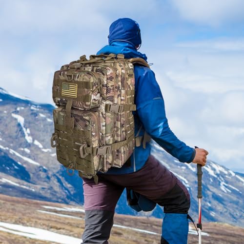 Hannibal Tactical MOLLE Assault Backpack, Tactical Backpack Military Army Camping Rucksack, 3-Day Pack Trip w/USA Flag Patch, D-Rings Cp - color: Camouflage