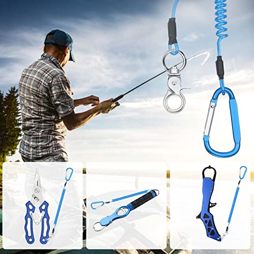Woanger 6 Pack Fishing Lanyard Steel Wire Coiled Lanyard Tool Lanyards for Hand Tools Kayak Retractable Tool Leash Fishing Rod Safety Lanyards Gear with Alloy Clips for Pliers Boating - color: Red, Green, Blue