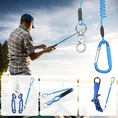 Woanger 6 Pack Fishing Lanyard Steel Wire Coiled Lanyard Tool Lanyards for Hand Tools Kayak Retractable Tool Leash Fishing Rod Safety Lanyards Gear with Alloy Clips for Pliers Boating - color: Red, Green, Blue