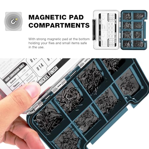 SF 10# 12# 14# 16# Fly Tying Hooks Kit Assortment Micro Barbed High Carbon Steel Standard Dry Curved Nymph Scud Pupa Fly Fishing Hook 240Pcs with Waterproof Magnetic Hook Box