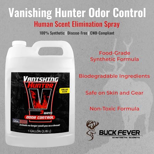 Buck Fever Vanishing Hunter Scent Killer Spray, Synthetically Formulated Hunting Scent - Suitable in Extreme Weather Conditions for Human & Gears - Scent Blocker Spray Neutralizers Human Odor - size: 1 - Gallon