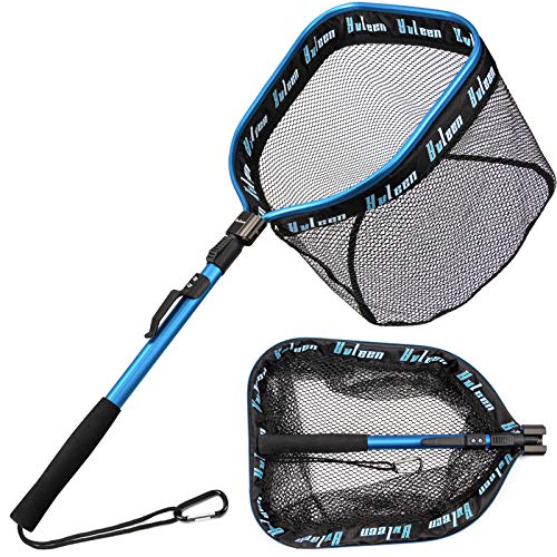 YVLEEN Floating Fishing Net - Folding Fishing Landing Net with Rubber Coating Mesh for Easy Fish Catch and Release, Fishing Net for Freshwater and Saltwater - color: A: Blue(Fixed Pole)