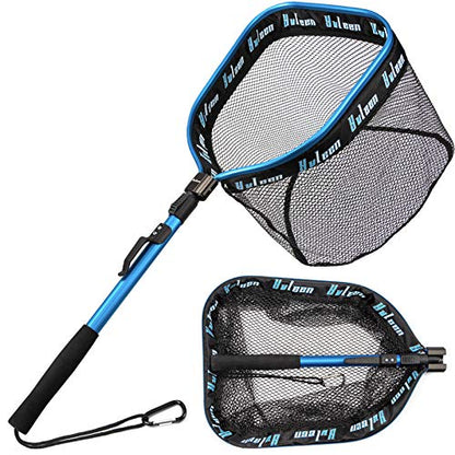 YVLEEN Floating Fishing Net - Folding Fishing Landing Net with Rubber Coating Mesh for Easy Fish Catch and Release, Fishing Net for Freshwater and Saltwater - color: A: Blue(Fixed Pole)
