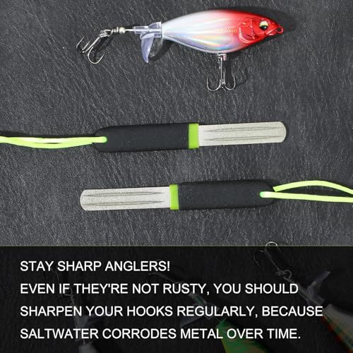 Yuanchu 2Pcs Hook Sharpener, Fishing Hook File for Diamond File with Handle, Portable Grinding Tool with Double Sided Fine Medium Grit - color: Green