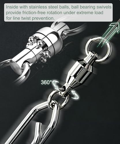 Ball Bearing Swivel with Speed Clips Snap Kit 22pcs - Heavy Duty Stainless Steel Polished Silver Fishing Swivels Snaps Sizes 0#- 4#, 44LB-99LB Saltwater Freshwater Fishing Lure Quick Clips