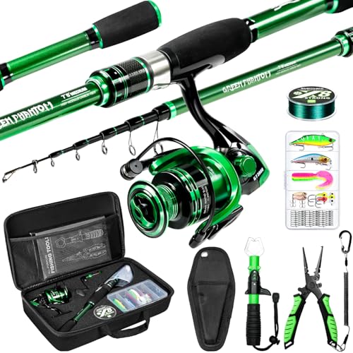 Ghosthorn Fishing Rod and Reel Combo Graphite Telescoping Fishing Pole Portable Travel Kit with Carrier Bag for Freshwater Saltwater - size: 6 ft, style: Full Kit With Fishing Tools
