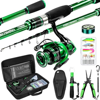 Ghosthorn Fishing Rod and Reel Combo Graphite Telescoping Fishing Pole Portable Travel Kit with Carrier Bag for Freshwater Saltwater - size: 7 ft, style: Full Kit With Fishing Tools