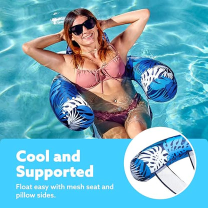 SLOOSH Inflatable Pool Floats Adult,Lounge Chair Adult with Plant Pattern,Floating Water Hammock,Blow up Pool Noodles Rafts for Relaxing Swimming Party Summer Water Beach Lake Fun - color: Blue
