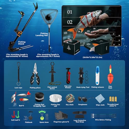 24-Day Fishing Advent Calendar - Ultimate Fishing Accessories Kit for Men & Teen Boys, Countdown to Christmas with Surprises for Fishing Enthusiasts
