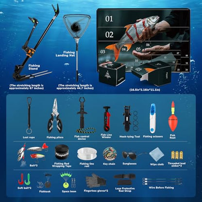 24-Day Fishing Advent Calendar - Ultimate Fishing Accessories Kit for Men & Teen Boys, Countdown to Christmas with Surprises for Fishing Enthusiasts