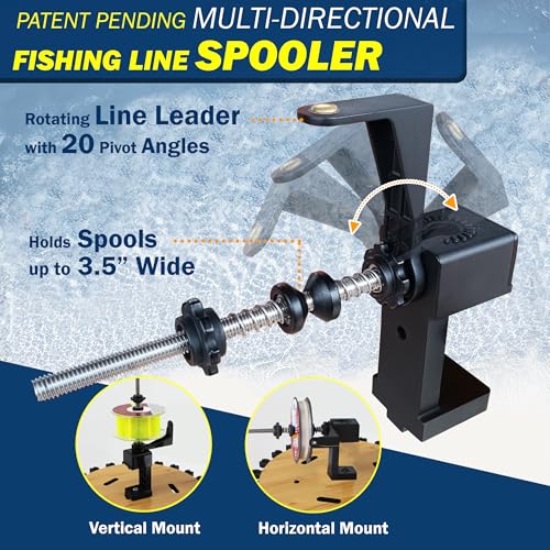 Rush Creek Creations 24-Rod Fishing Rod Holder 360° Rotating Built-in Spooler 14.75"x37.75" Light Wood
