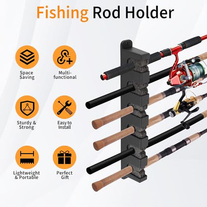 Fishing Rod Holder Wall, Vertical/Horizontal Fishing Rod Holder, Rod Stands Fishing Rods, Fishing Rod Stands for Family Wall Garage Storage 6 Fishing Rods - size: 6 rods