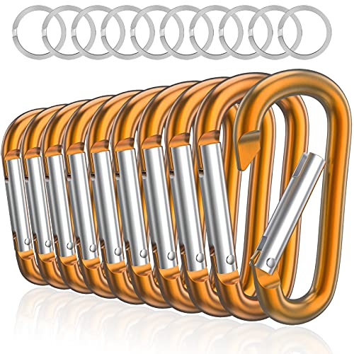 sprookber 3" Aluminum Carabiner D Ring, Caribeener Clips, Spring Snap Hook for Keychain Clip, Set of 10 - color: Gold