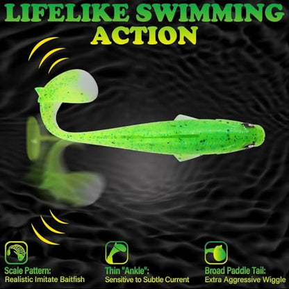 LUCKYFISHING Paddle Tail Swimbaits Soft Plastic Swimbaits Soft Baits for Bass Fishing Trout Crappie Walleye Freshwater Saltwater 10/16/20 PCS Soft Plastic Baits 4/3.5/3/2.5 Inch - color: Green, size: 2.5 inch-20pcs