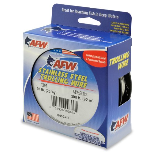 American Fishing Wire Stainless Steel Trolling Wire (Single Strand) - size: 2 -300 Foot Connected Spools, 50 Pound Test