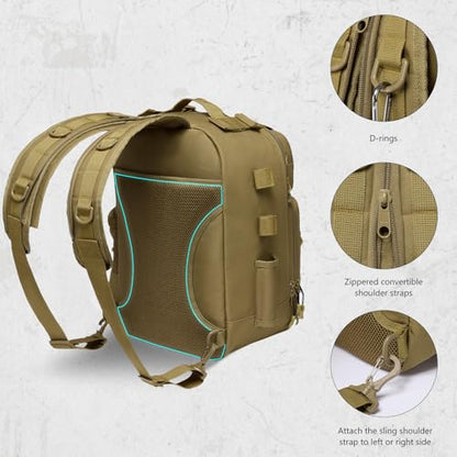 BASSDASH Convertible Fishing Backpack Sling Bag with Rod Holder, Adjustable Tactical Water-Resistant Tackle Storage Pack FP07 - color: Brown Khaki, size: Standard