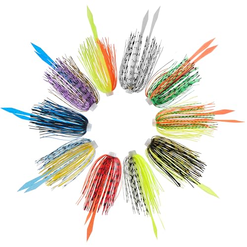 OROOTL Silicone Jig Skirts Spinnerbait Skirt Replacement Bass Fishing Lures for DIY Spinner Baits Buzzbaits Squid Jig Accessories - color: G-Skirts-10pcs