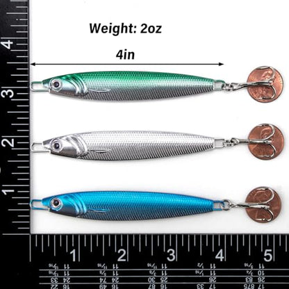 Dr.Fish Fishing Jigs Jigging Spoon Saltwater Fishing Lure Casting Metal Spoon Surf Fishing Mackerel Striper Lures Stinger Bluefish Vertical Diamond Jig - color: Mixed Colors, size: 2oz-3 Pieces
