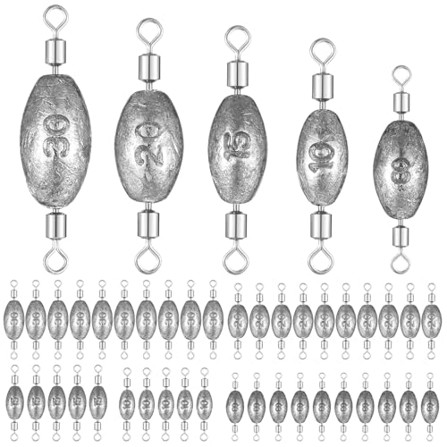 MorningRo 24/40 Pcs Fishing Trolling Weights Sinker Lead Fishing Inline Weights Egg Sinkers with Inner Swivels Saltwater Freshwater Gear Catfish Bass 1/4oz, 1/2oz 3/4oz,1oz, Mixed Size - color: 5 Size